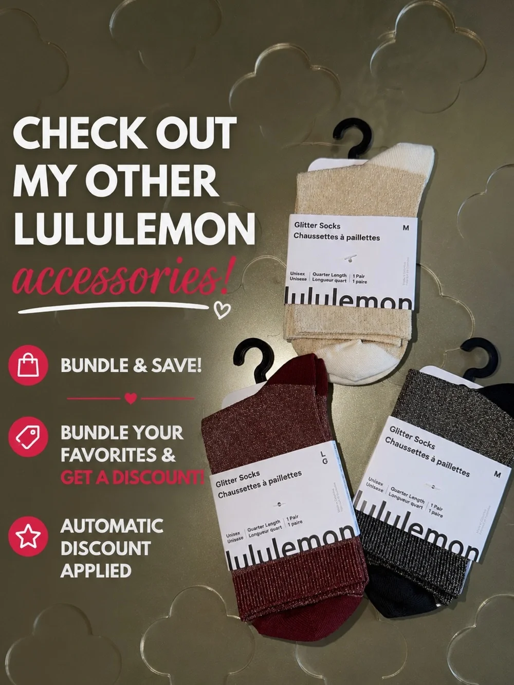 🆕 LULULEMON Glitter Quarter Socks Black NWT Size M